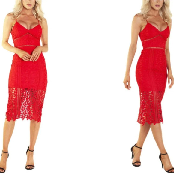 Bardot Roxy Lace Dress in color lipstick size 6/small - Picture 1 of 10